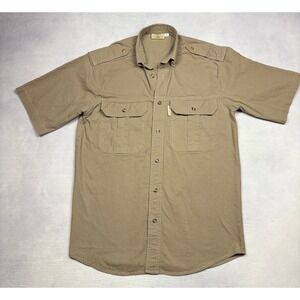 TAG Safari Mens Khaki‎ Cotton Short Sleeve Utility Shirt Epaulets Tan Small